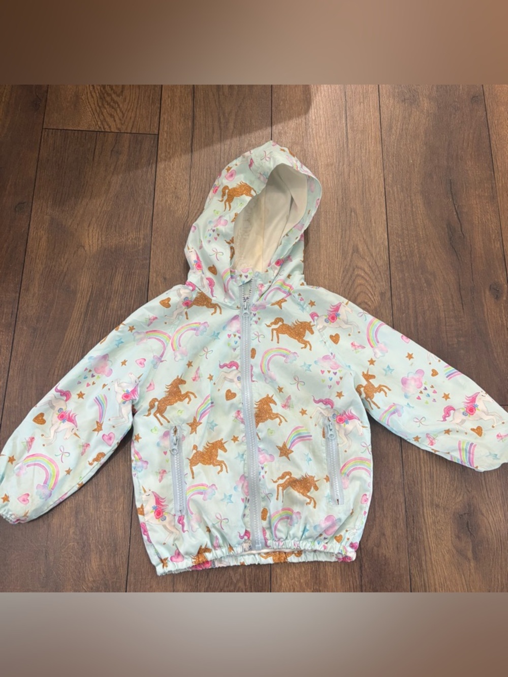 Welaken Kids Raincoat Rain Jacket Unicorn Rainbow Print, Size 4